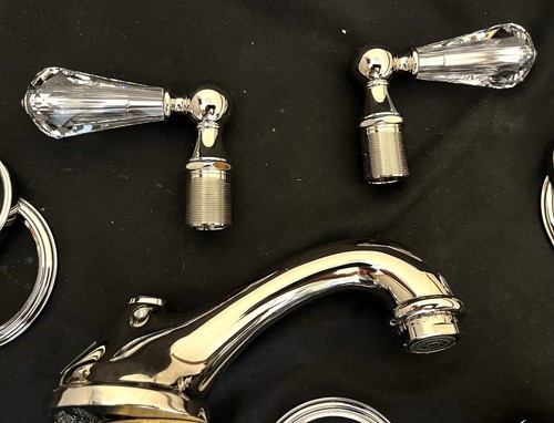 CIFIAL ASBURY 2-Lever CRYSTAL Handle 3-Hole High Arch Lavatory Faucet - Chrome - Picture 2 of 14