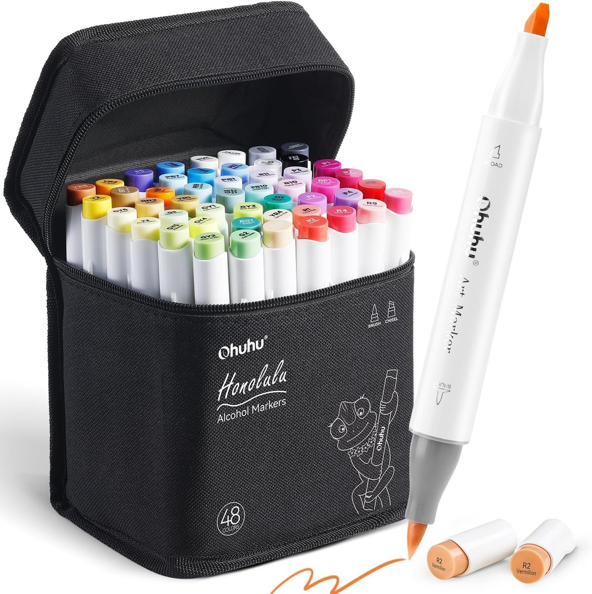 コピック　ohuhu マーカー Ohuhu 48 Pieces Colorful Art Markers Twin Tip Brush & Chisel Set
