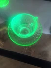 Green Federal Thumbprint Uranium Glass Tea Cup & Saucer - GLOWS