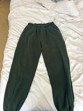 Men's Green Solid Sweatpants Pants Elastic Waist Pull On Size L Activewear
