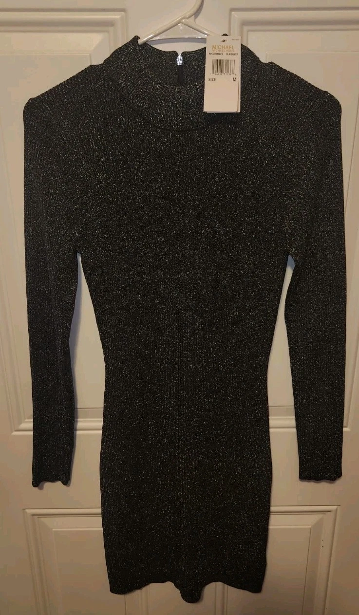 Abito donna Michael Kors manica lunga medio M fantasia scintillante nuovo con etichetta