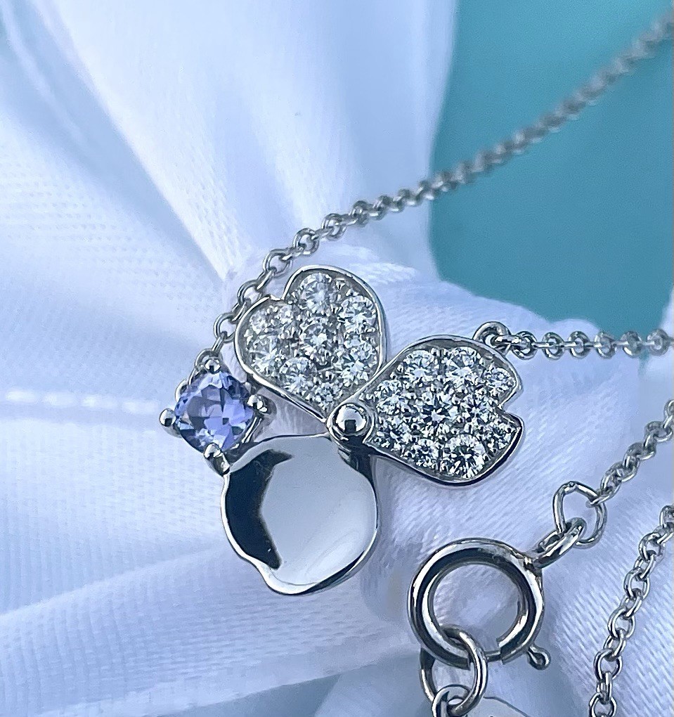 Tiffany & Co. Diamond Paper Flower Blue Tanzanite Pendant Necklace
