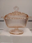 Vintage Indiana Pink Glass Open Lace Lidded Pedestal Candy Dish