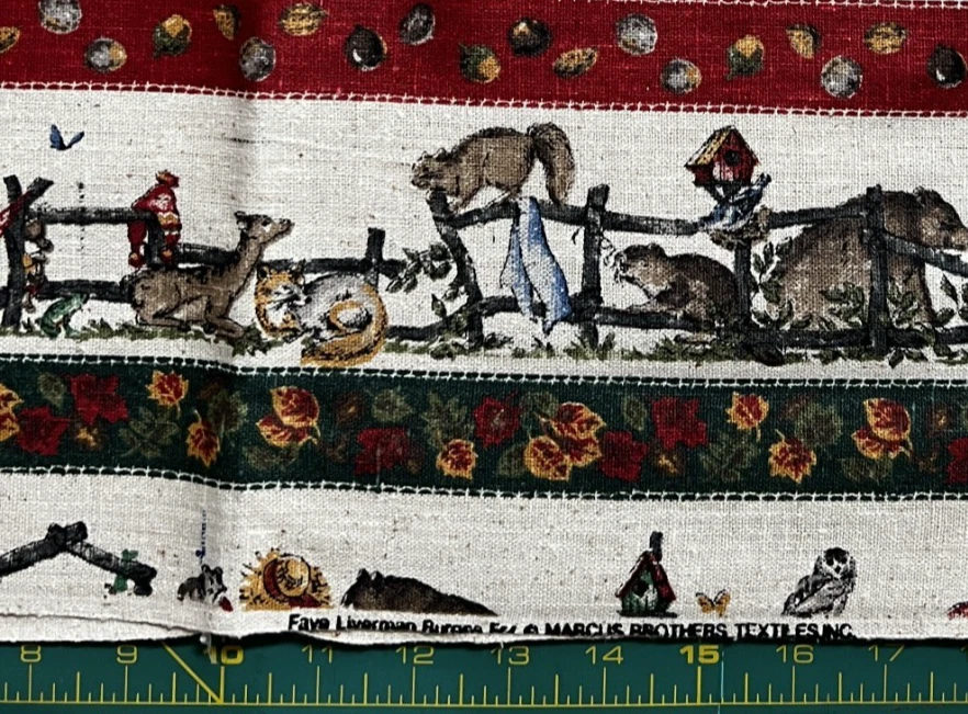 Vintage Faye Burgos Marcus Brothers Linen Like Cotton Fabric BTY Animals Leaves - Image 2 of 3