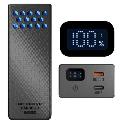 Nitecore CARBO 20 Powerbank 20.000mAh blau   65W, Dual USB-C, Display, Carbon