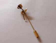 Gold Toned Rose Flower Stem Stickpin
