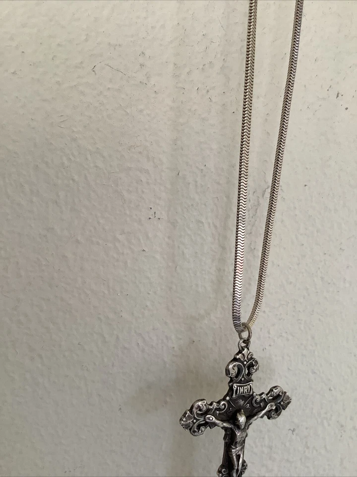 "Collar Steampunk Vintage 11"" Cadena Esterlina con Cruz Inri Goth Rendge"  Foto 3 de 4