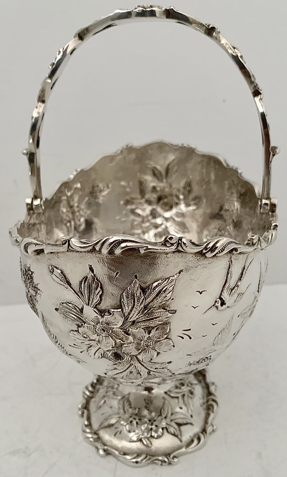 S KIRK STERLING ARCHITECTURAL LANDSCAPE CASTLE REPOUSSE SUGAR BASKET 1896-1924