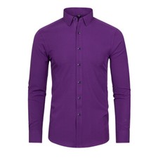 Mens Non Iron Elastic Shirts Formal Long Sleeves Button Down Casual Dress Shirts