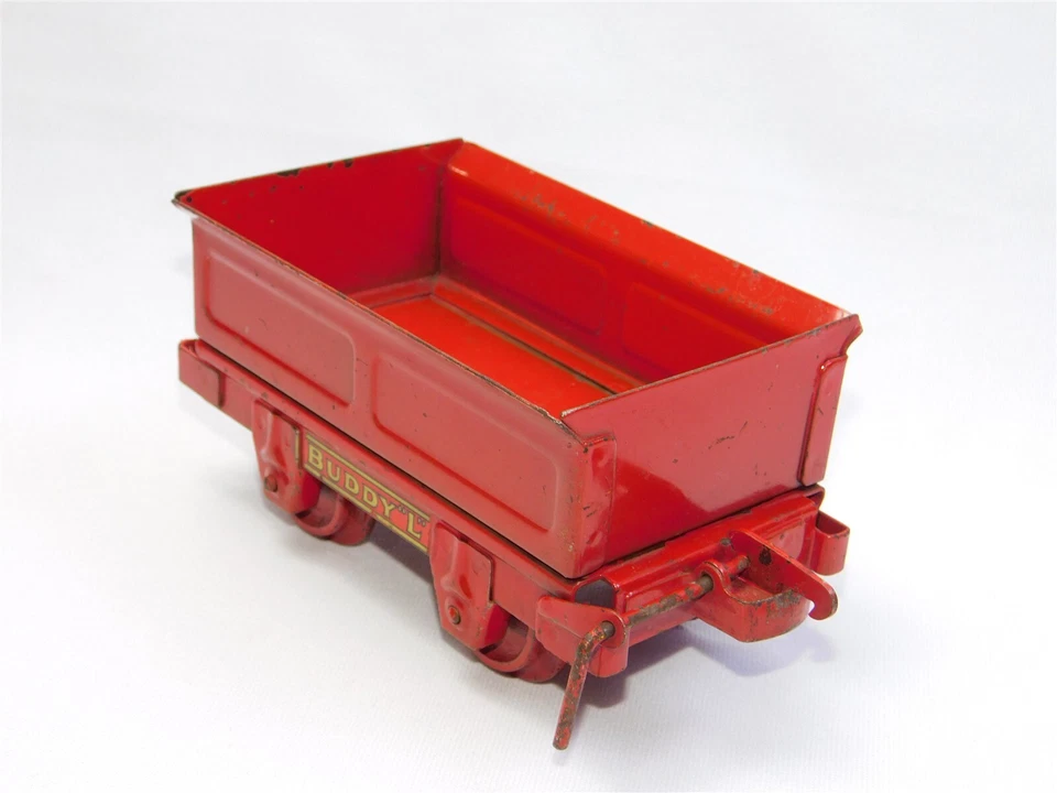 Antiguo vagón góndola Buddy L de 8,5" de la década de 1920 para tren minero juguete de acero prensado rojo Foto 2 de 4