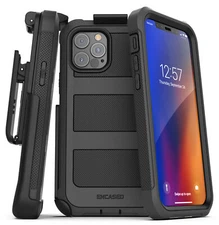 iPhone 12 Pro Case w Built-in Screen Protector and Belt Clip Holster - Black