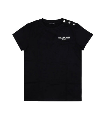 BALMAIN GIRLS SS TEE CHEST & BUTTONS BLK BT8A11 930AG