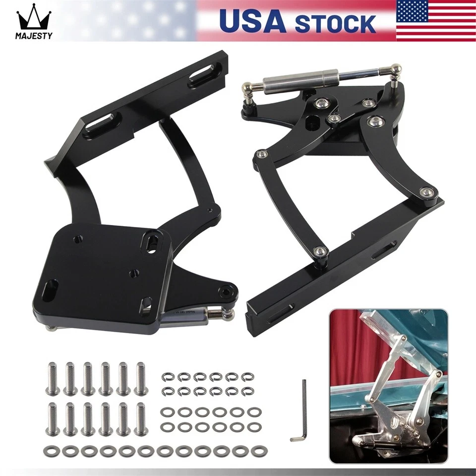 Billet Hood Hinge Kit Pair Left and Right Side For Ford Mustang 1967-1969 Black Foto 4 de 4