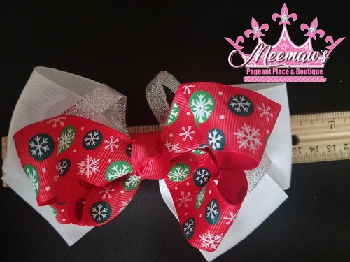 BIG Boutique Style Red, Green, Winter SNOWFLAKE Christmas Holiday Hair Bow. L@@K - Picture 17 of 33