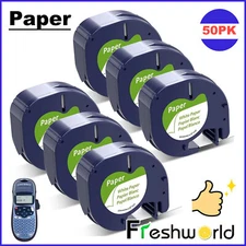 50PK Compatible DYMO LetraTag Refill 91330 White Paper Tape 12mm LT-100H QX50