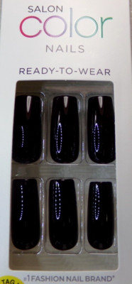 KISS NAILS GLUE ON Black LONG LENGTH, Square SHAPE