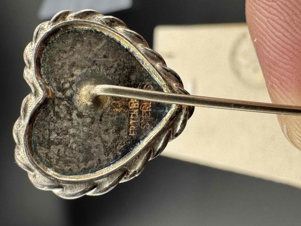 Fritch Brothers Vintage Sterling Silver Heart Flower Engraved Hat Pin