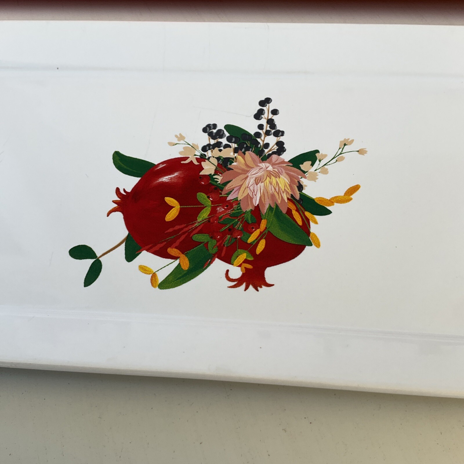 Grove Collaborative Stoneware Tray Pomegranate Floral 10x5" Sink Side Dish Tray