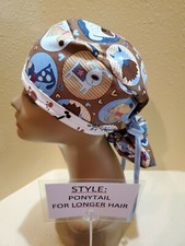 Dogs Patch Women's Ponytail Surgical Scrub Hat/Cap Handmade