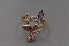 14K Solid Yellow Gold Beautiful Three Butterfly CZ Multi Tone Band Ring. Size 8
