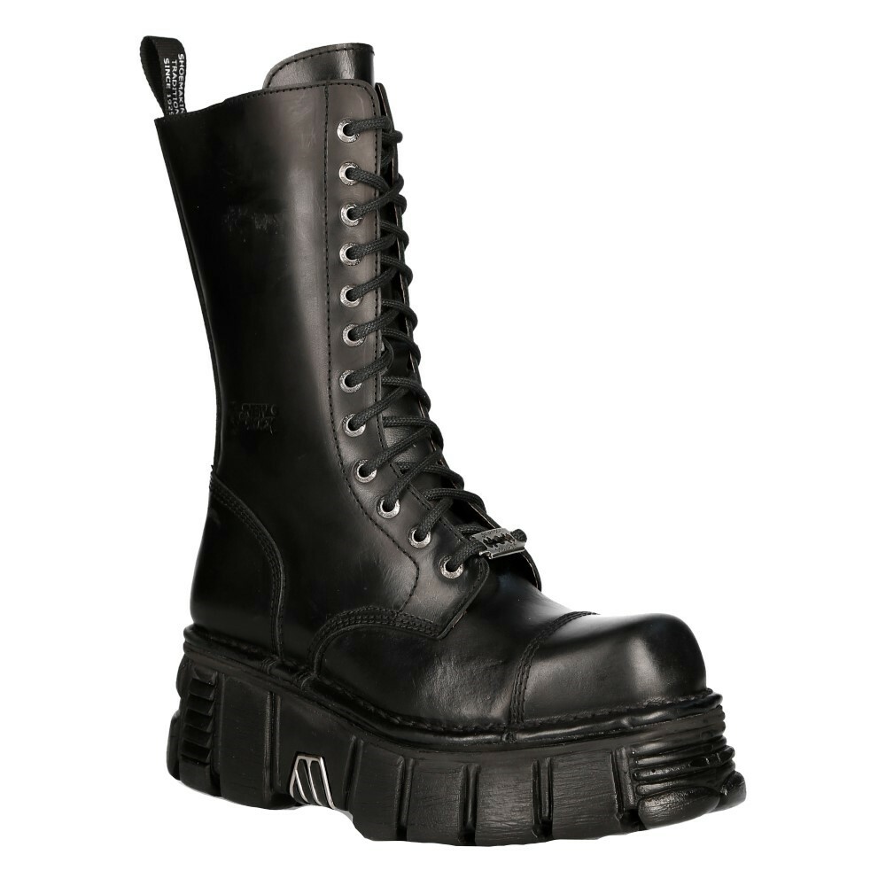 New Rock Boots M-MILI211C-C1 Unisex Metallic Black 100% Leather