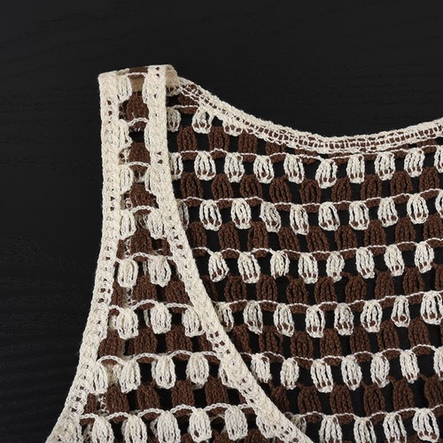 Lady Gilet Waistcoat Vest Tank Tops Sleeveless Knitted Crochet Fringe Loose - Picture 7 of 27