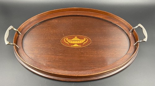Manning Bowman MAHAGONY Oval Serving TRAY with GLASS and BRASS Handles 1900-1910 - 第 1/12 張圖片