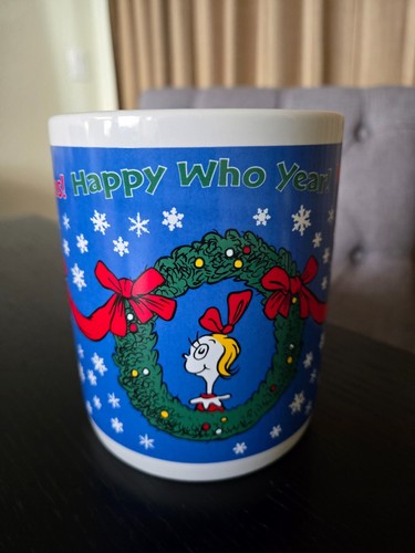 VINTAGE "Merry Grinchmas & Happy Who Year" XL Coffee Cocoa Soup Drinking Mug Cup - Picture 3 of 6