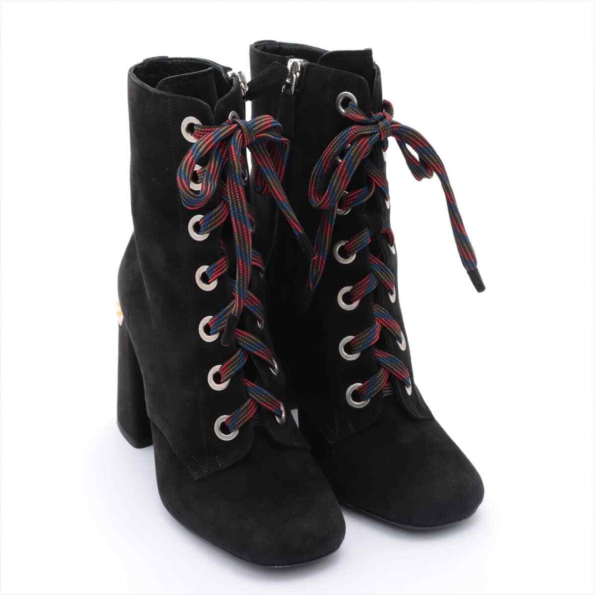 PRADA Suede Boots 34 Women's Black Lace 