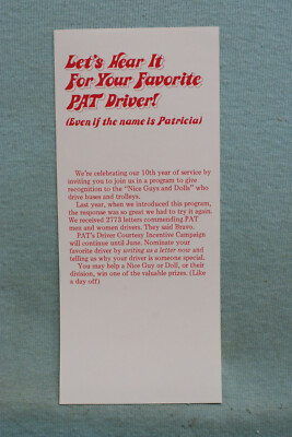 PAT Notice - Let's Hear It For Your Favorite PAT Driver !