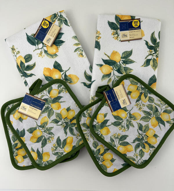 Royal Norfolk Lemon Theme Kitchen Towels Pot Holders Green Yellow 6