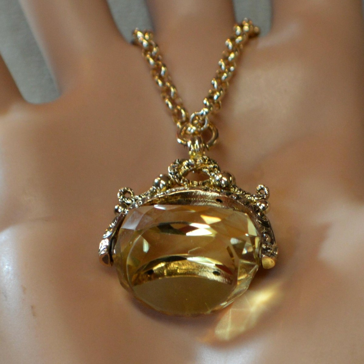 ct GOLD second hand Citrine fob swivel pendant chain UK