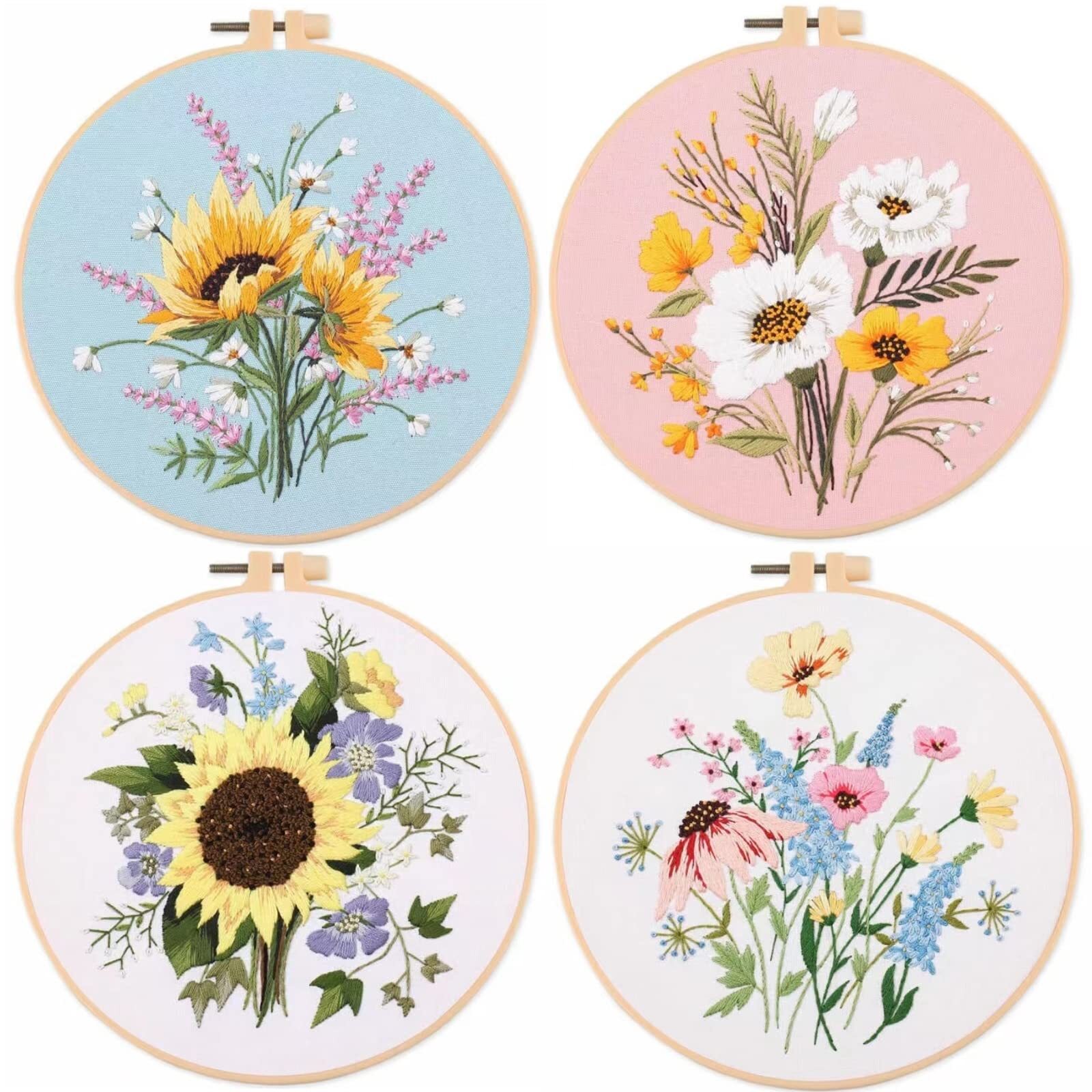 Embroidery Kit for BeginnerEmbroidery Kit for Adults All in one Wild Flower 4...