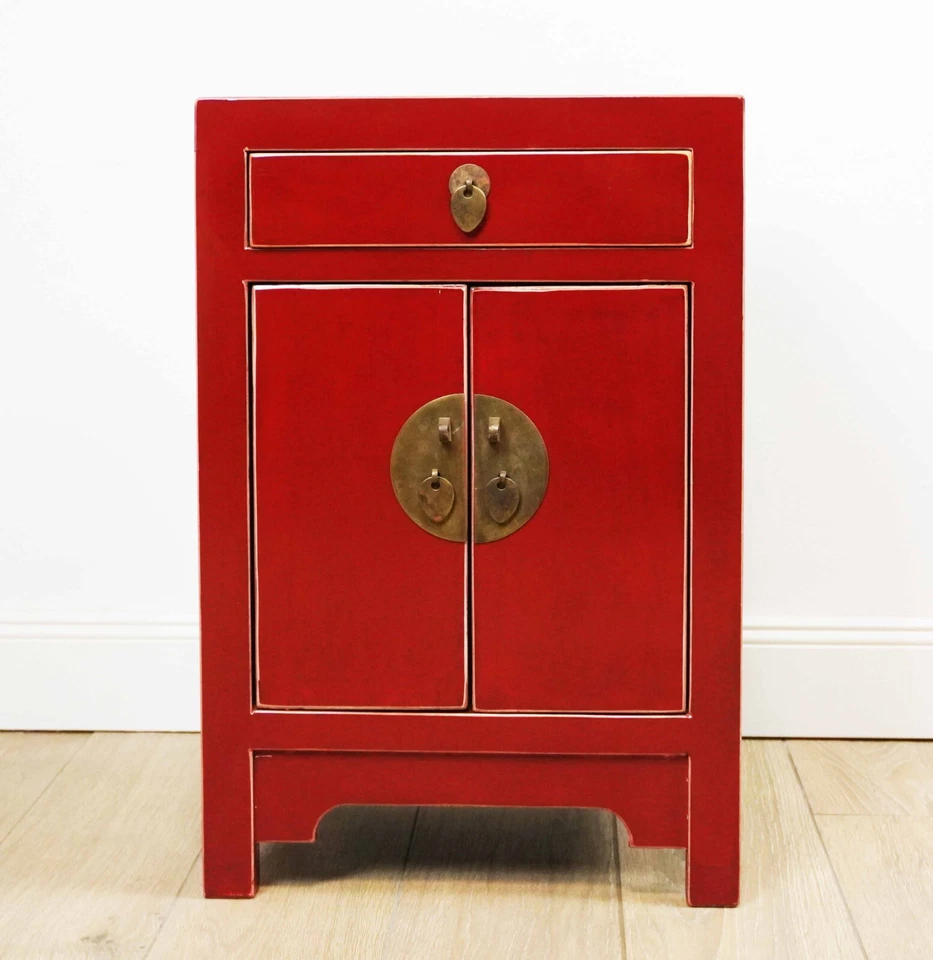 chinesisch klein Schrank Nachttisch Holz Kommode Truhe handgefertigt retro rot