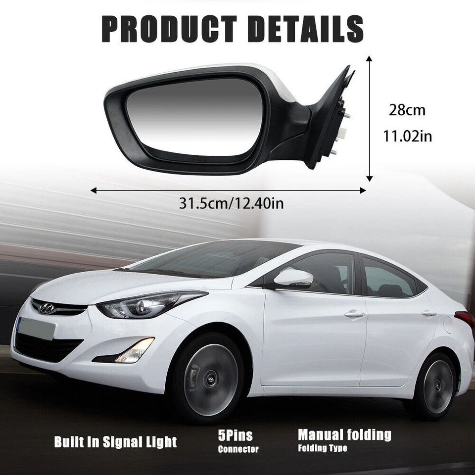 Left Side Electric Door Mirror Assembly For Hyundai Elantra 2011-13 Manual Fold - image 2 of 4