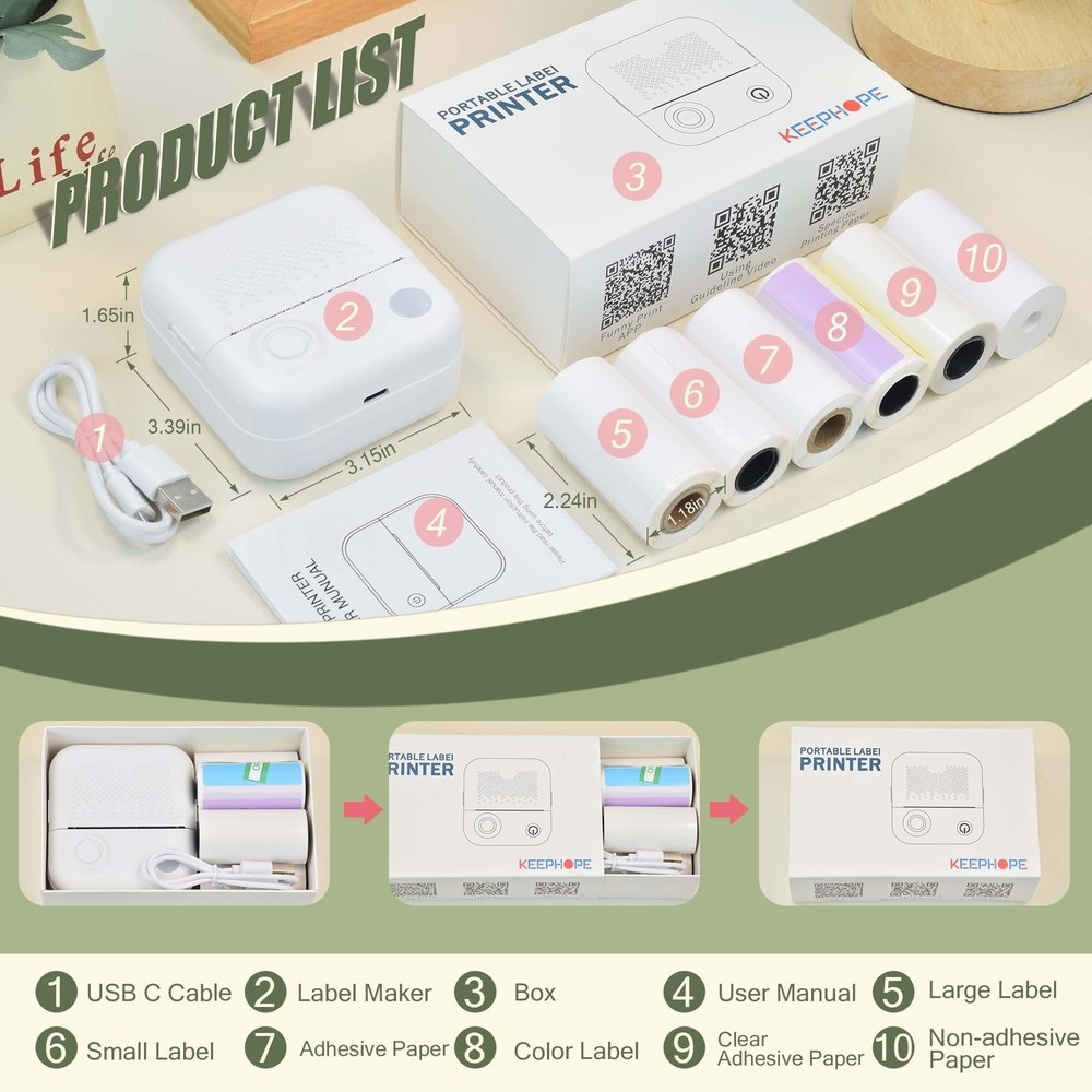 Thermal Label Maker Machine with 6 Waterproof Tapes, Portable & Easy to Use
