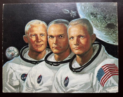 Weltraum Apollo 11 Astronauten Color Print Hartkartonpapier Alton S.Tobey 1969