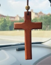 Wooden Cross Car Mirror Hanger Large Brown Wooden Cross Necklacegift Idea
