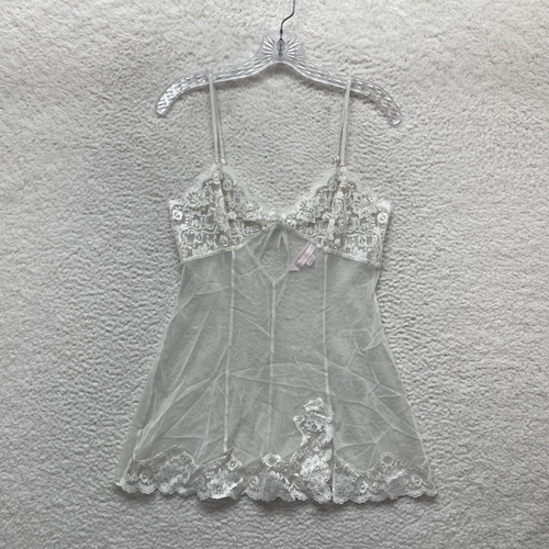 Y2K Vintage Victoria's Secret Slip Dress Medium White Sheer Mesh Lace Coquette