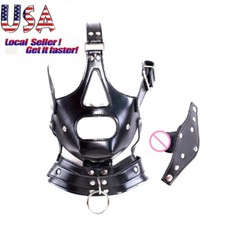 PU Leather Head Hood Harnes Face Mask Mouth Gag bondage Slave Restraints BDSM
