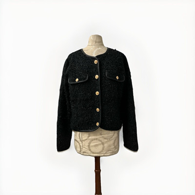 NEW ZARA WOMEN BLACK NAVY TINY RED SPARKS FANTASY FRAYED BLAZER JACKET SZ M
