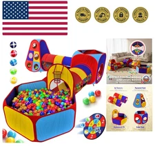 5pc Kids' Play Tents & Tunnels - Ball Pit for Toddlers, Basketball Hoop, Craw...