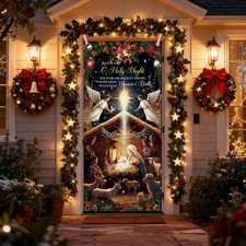 Christmas Door Cover Decorations - 35 X 71 Inches Jesus Nativity Scene Fabric Do