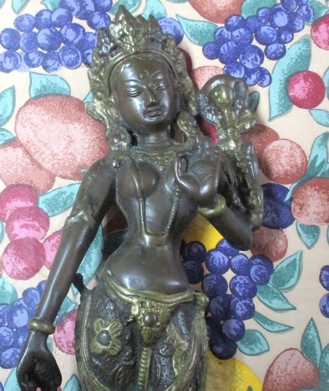 Antique Bronze /Brass Female Religious Buddha 12" Figure