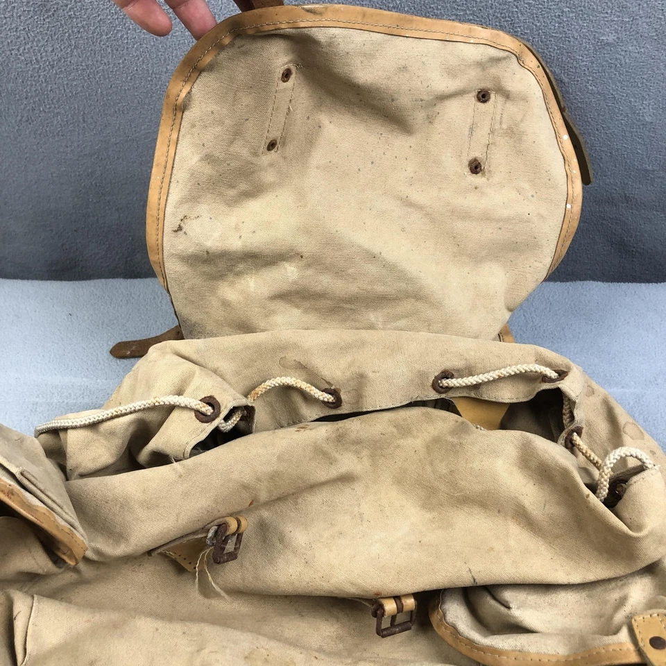 Винтажный рюкзак Sac Lafuma холщовый кожаный с внешней рамкой туристический рюкзак Франция - Изображение 4 из 4