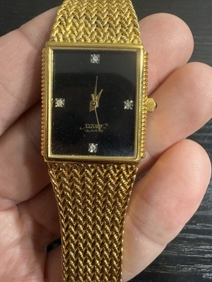 Vintage Beautiful Men Xavier Quartz Diamond Black Dial Gold Tone Watch Works