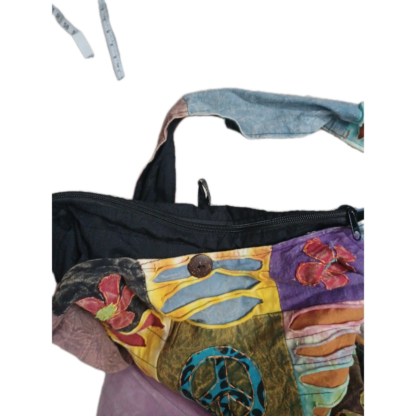 Handmade Hobo Bag Multi-Color Patchwork Peace Sig… - image 8