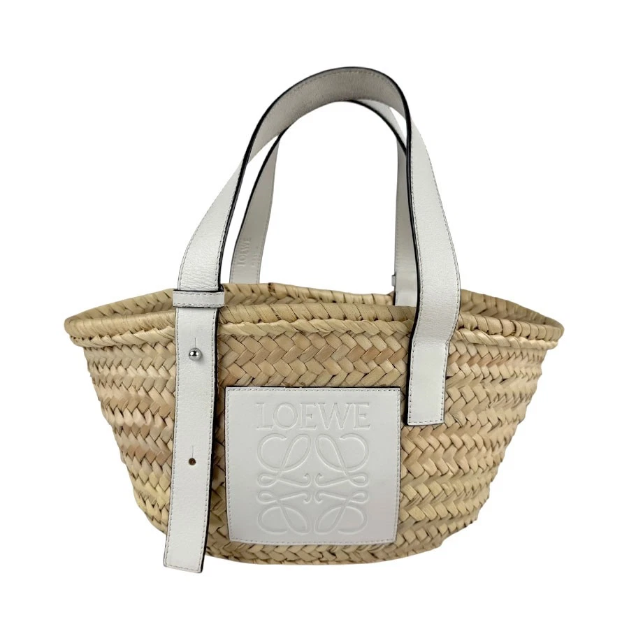 Loewe — Auth LOEWE Basket Small Handbag White/Natural Straw/Leather - z6452