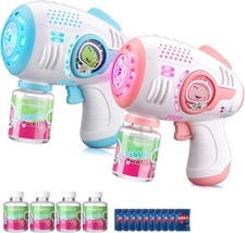 Bubble Guns for Kids 4-8, 2 Pack Automatic Bubble Blaster with LED Light  4 Bub