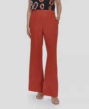 Halston Women's Orange Mid-Rise Straight-Leg Pull-on Pants Size XL